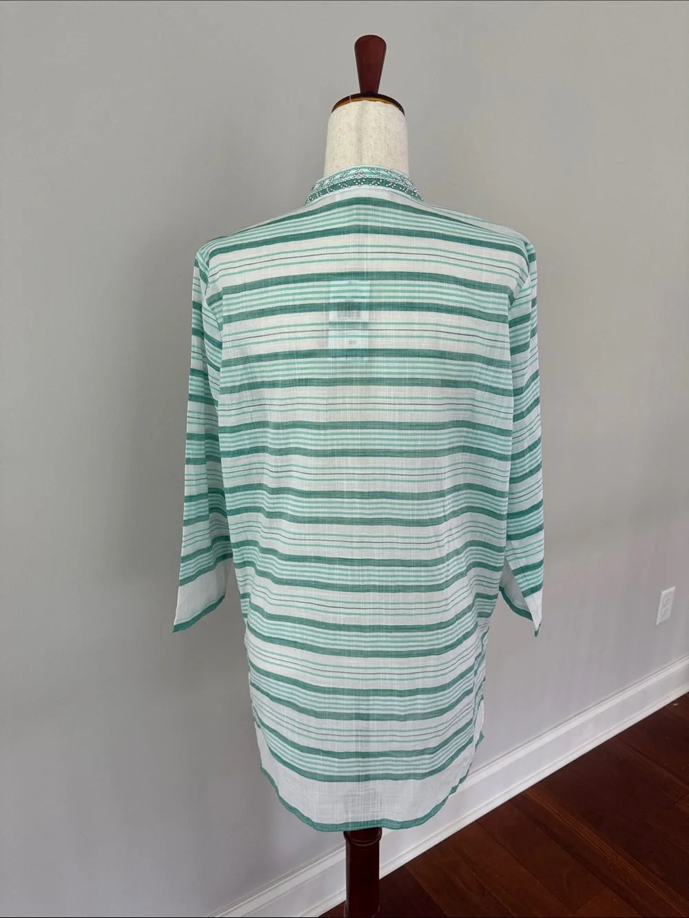 Michael Kors Mint and White Striped Embroidered Tunic